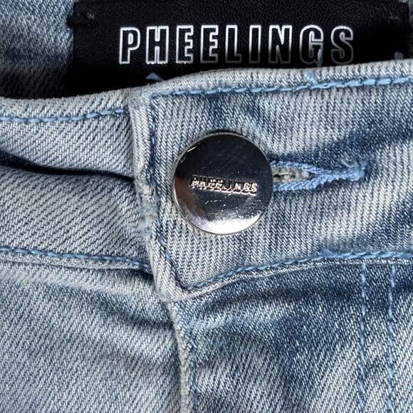 Pheelings Men’s 34 Light Wash Embroidered Denim Jeans Raw Hem - Picture 7 of 12